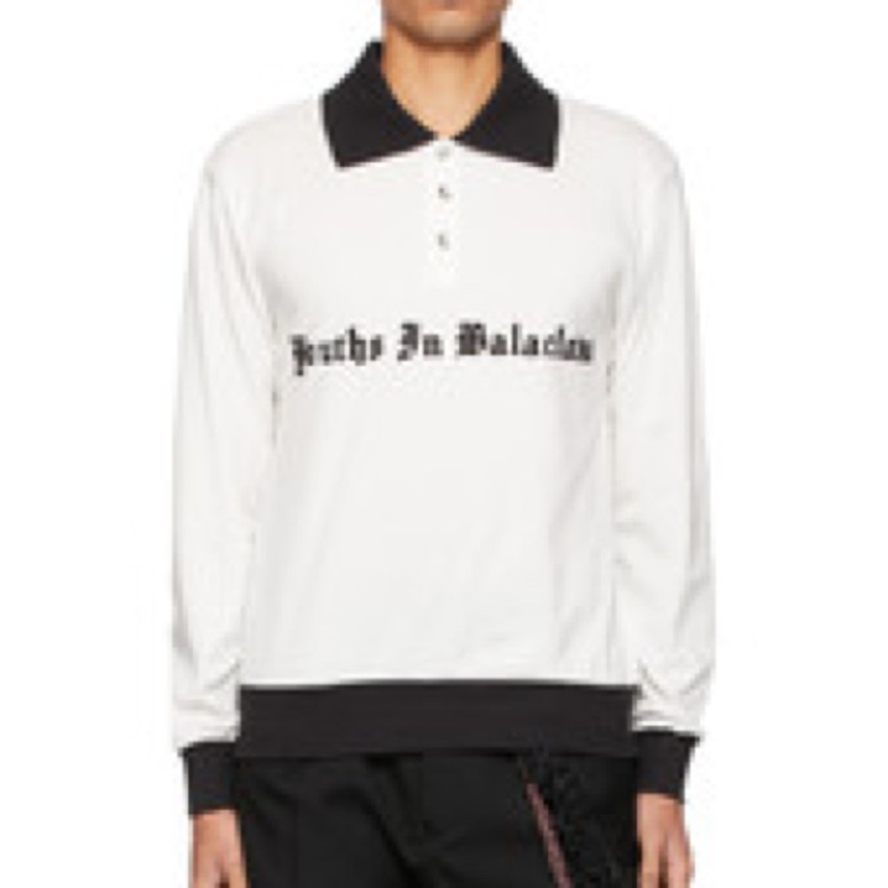 Youths in Balaclava Flocked Logo Long Sleeve Polo Shirt Unisex - Size Medium